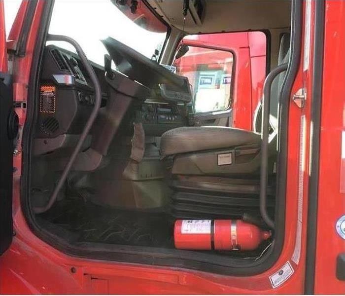 Inside of red 18 wheeler truck