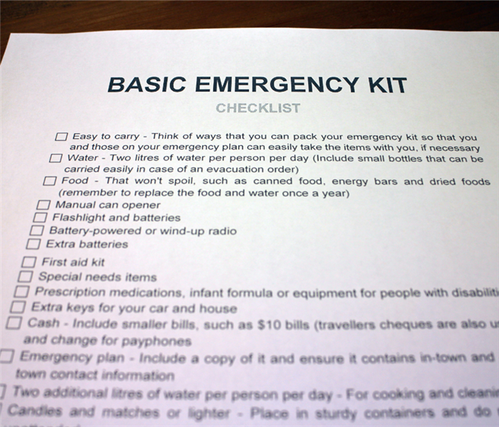 Print out of an emergency prep checklist